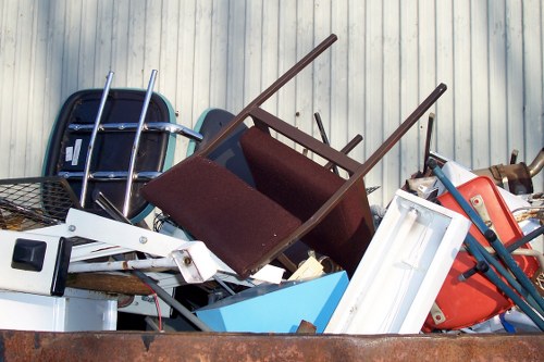 Skip and recycling bins at a borough site, eco-friendly waste disposal area